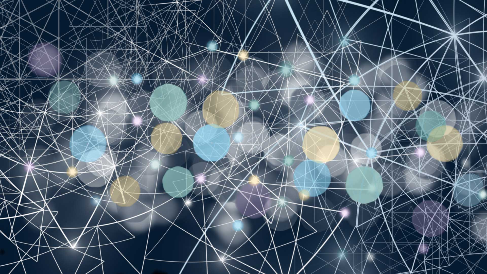 Multicoloured bubbles and network of lines abstract graphic